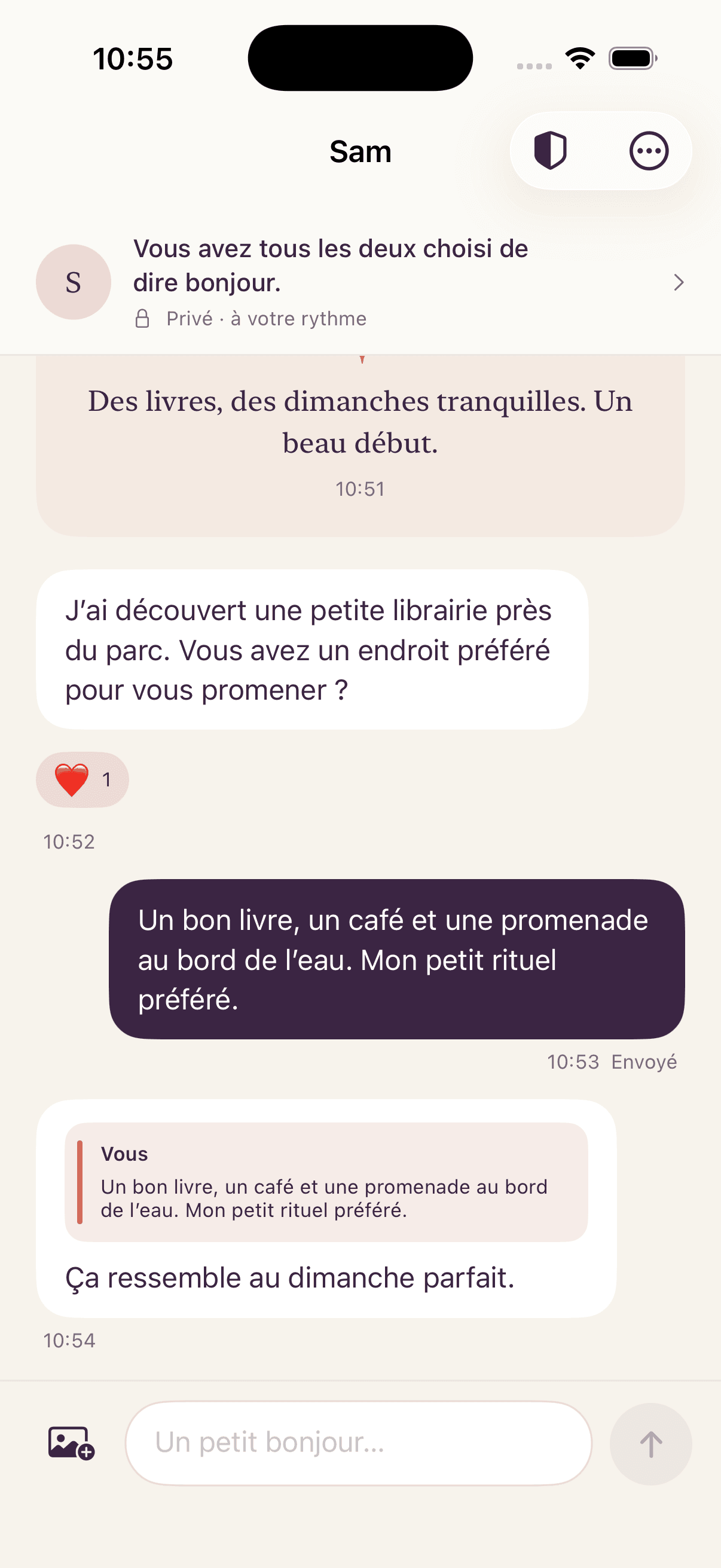 Une conversation entre deux personnes jumelées